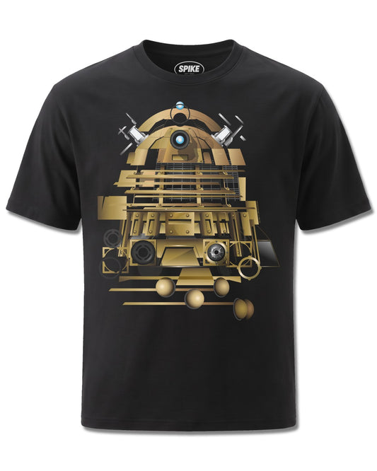 Dr Who Exploding Dalek (Dr Who) design, front view on Black M121, Rock Off Retail official merch