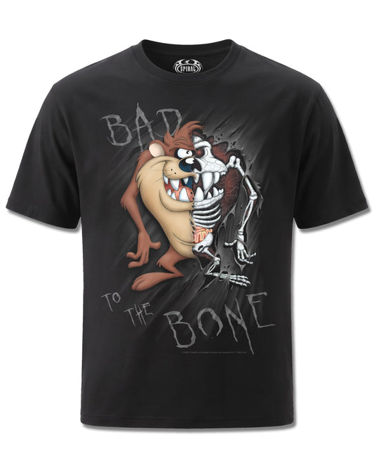 Looney Tunes Taz Bad 2 D Bone (Looney Tunes) design, front view on Black M121, Rock Off Retail official merch