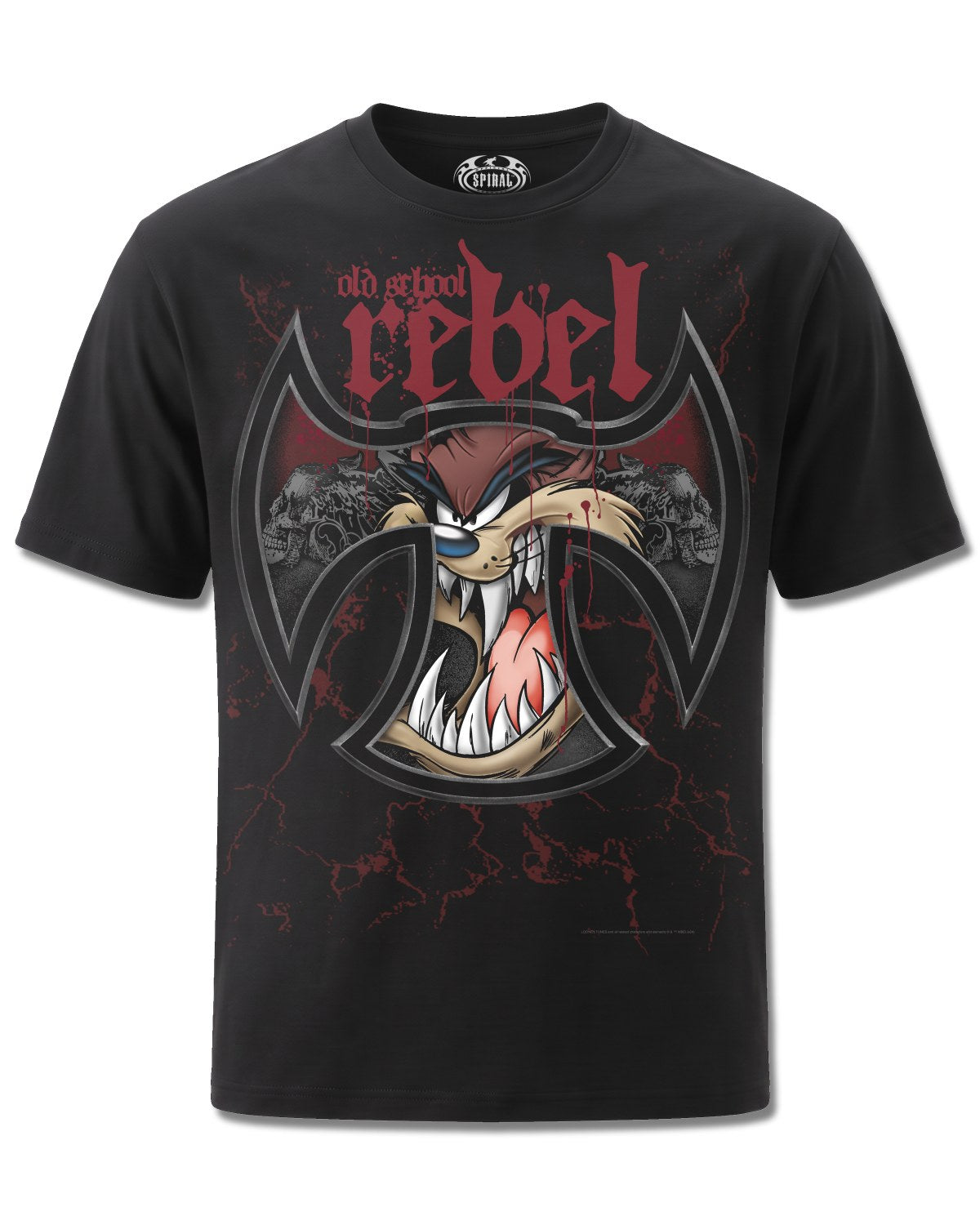 Looney Tunes Taz Old School Rebel (Looney Tunes) design, front view on Black M121, Rock Off Retail official merch