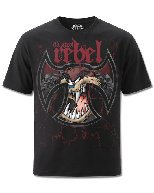Looney Tunes Taz Old School Rebel (Looney Tunes) design, front view on Black M121, Rock Off Retail official merch