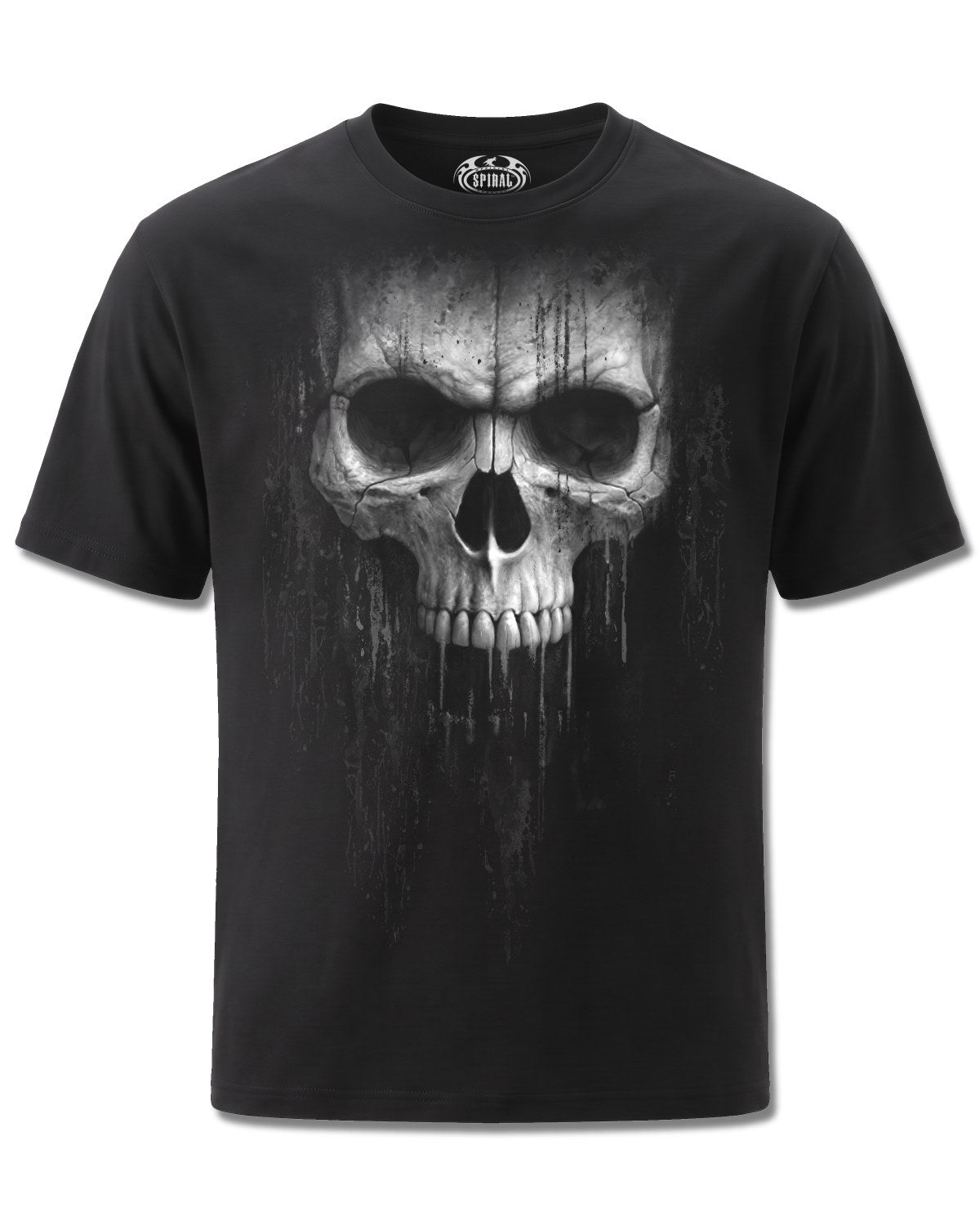 Spiral Acid Skull design, front view on Black M121, Rock Off Retail official merch