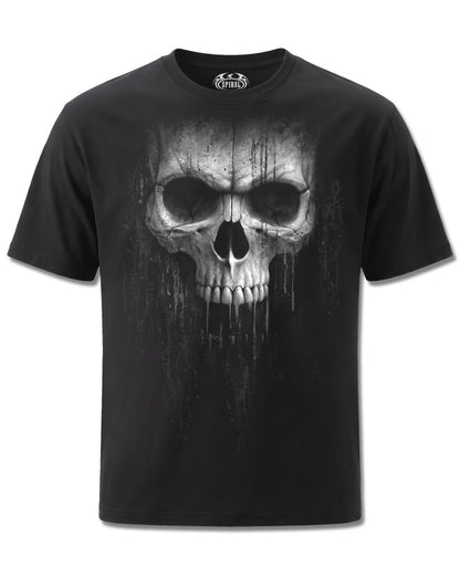 Spiral Acid Skull design, front view on Black M121, Rock Off Retail official merch