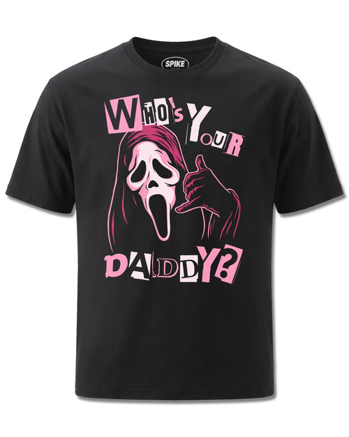 Ghost Face Who's Your Daddy (Ghost Face) design, front view on Black M121, Rock Off Retail official merch