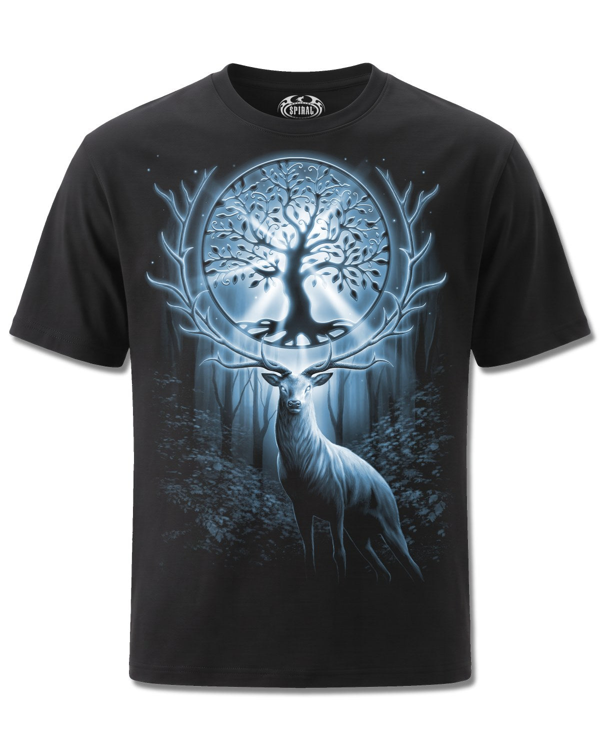 Spiral Tree Of Life design, front view on Black M121, Rock Off Retail official merch