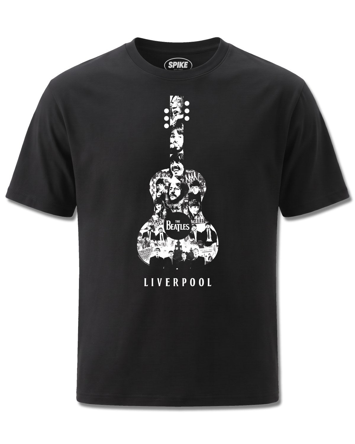 Beatles The Beatles Liverpool Guitar (The Beatles) design, front view on Black M121, Rock Off Retail official merch