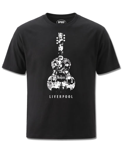 Beatles The Beatles Liverpool Guitar (The Beatles) design, front view on Black M121, Rock Off Retail official merch