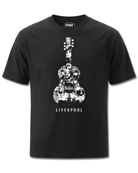 Beatles The Beatles Liverpool Guitar (The Beatles) design, front view on Black M121, Rock Off Retail official merch