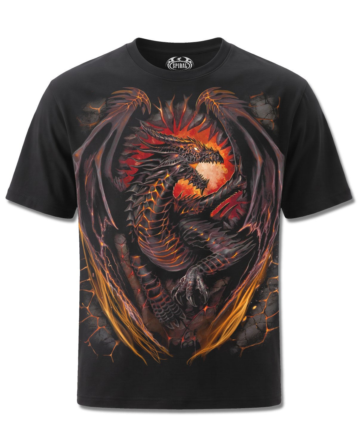 Spiral Dragon Furnace design, front view on Black M121, Rock Off Retail official merch