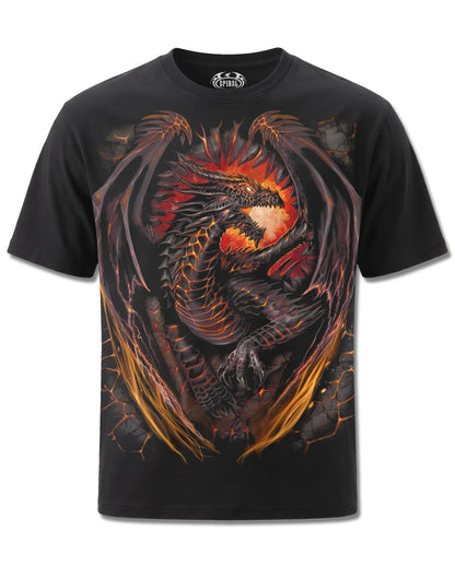 Spiral Dragon Furnace design, front view on Black M121, Rock Off Retail official merch