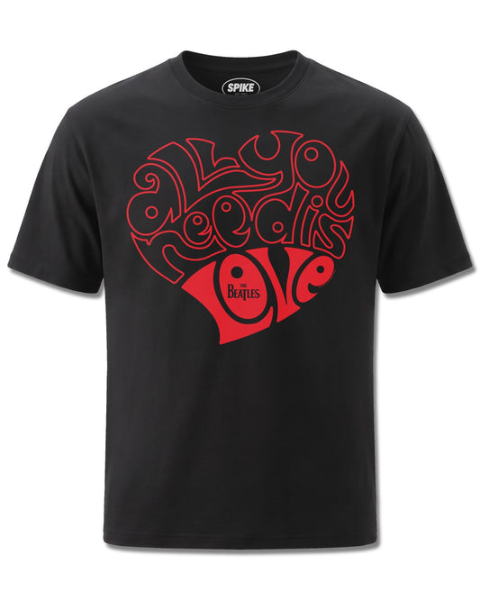 Beatles All You Need Is Love Heart (The Beatles) design, front view on Black M121, Rock Off Retail official merch