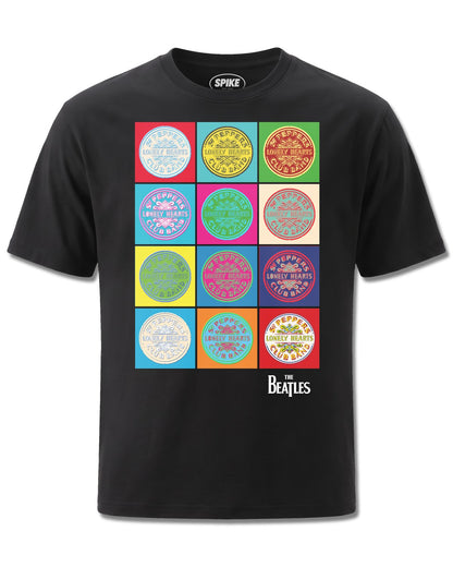 Beatles Sgt Peppers Pop Art (The Beatles) design, front view on Black M121, Rock Off Retail official merch