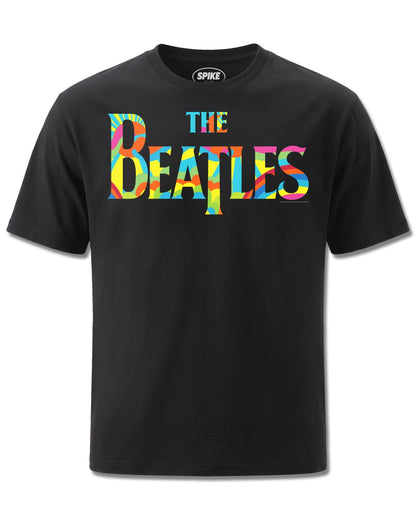 Beatles Rainbow Logo (The Beatles) design, front view on Black M121, Rock Off Retail official merch