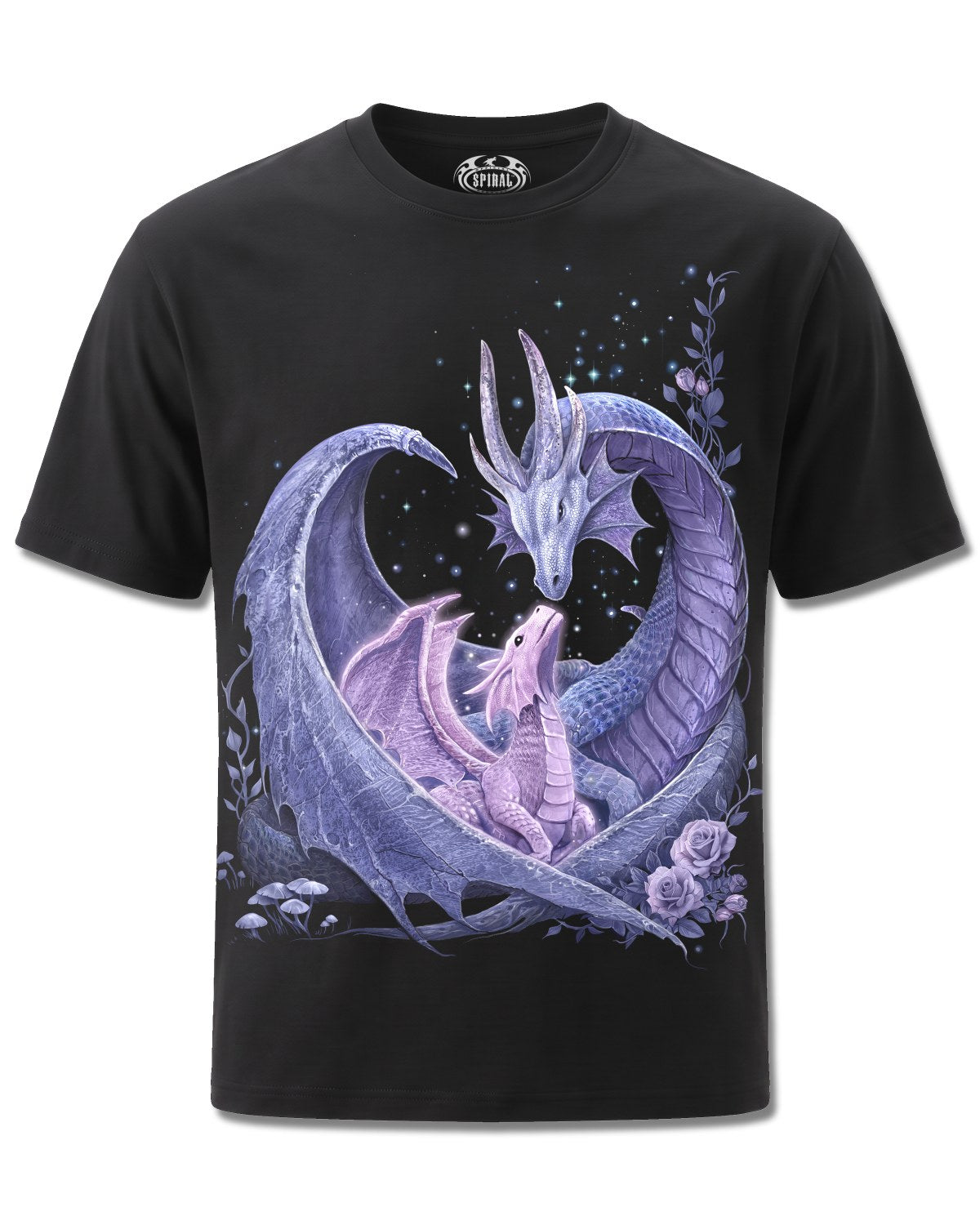 Spiral Maternal Instincts design, front view on Black M121, Rock Off Retail official merch