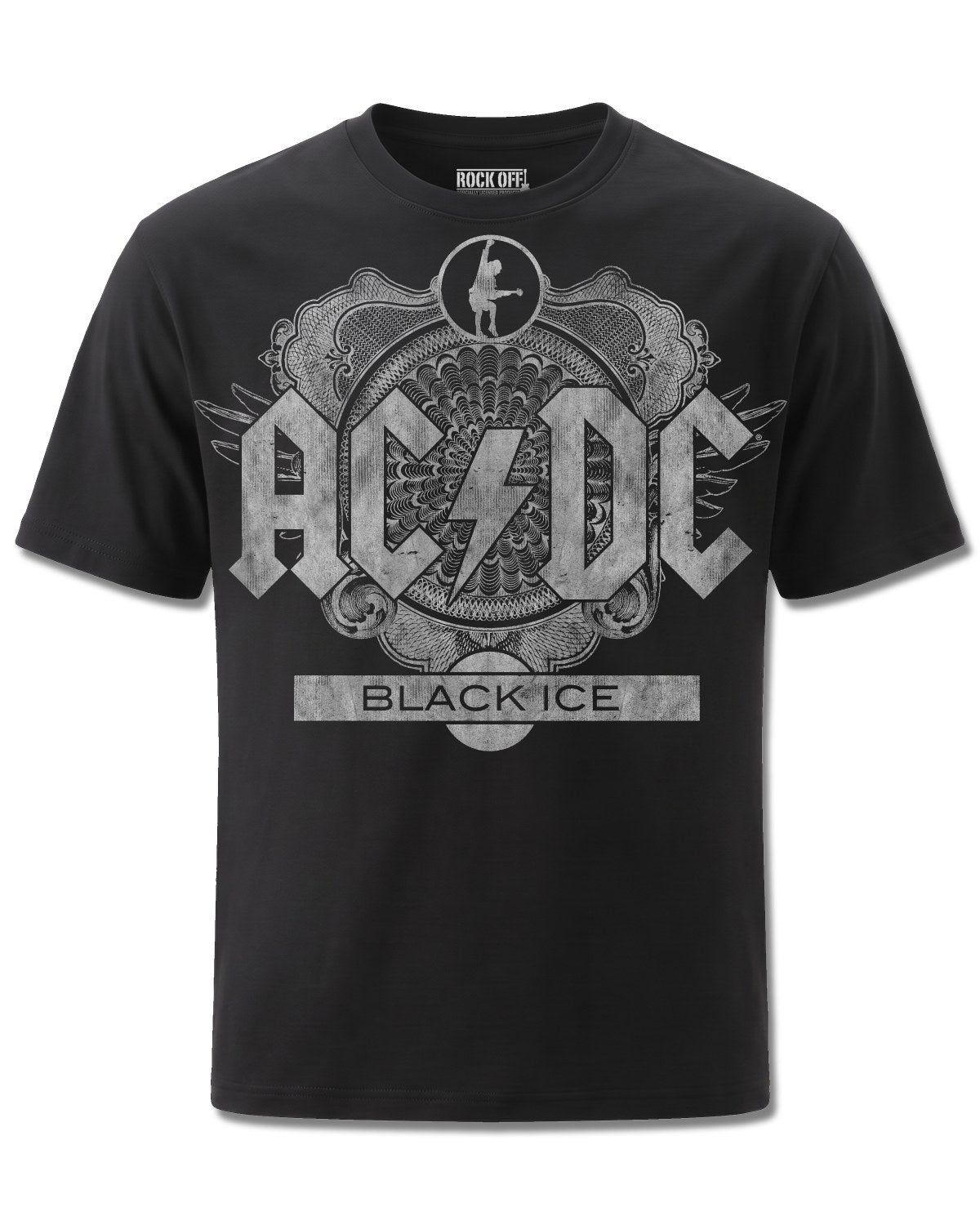 AC/DC Black Ice (AC/DC) design, front view on Black M121, Rock Off Retail official merch