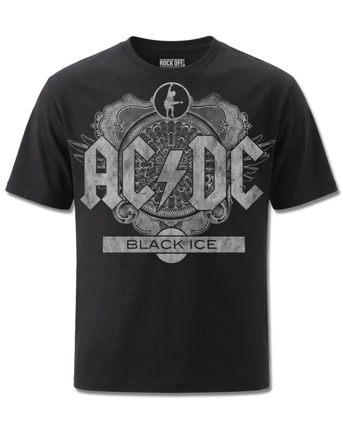 AC/DC Black Ice (AC/DC) design, front view on Black M121, Rock Off Retail official merch