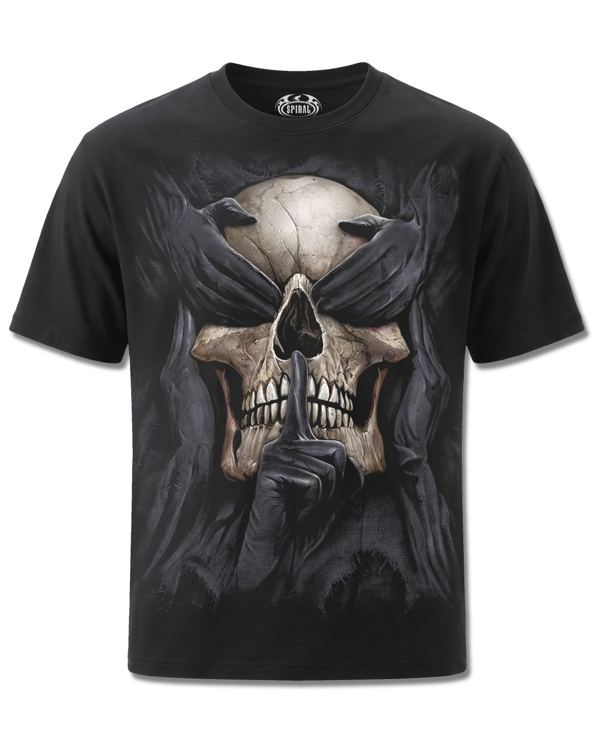 Spiral See No Evil design, front view on Black M121, Rock Off Retail official merch