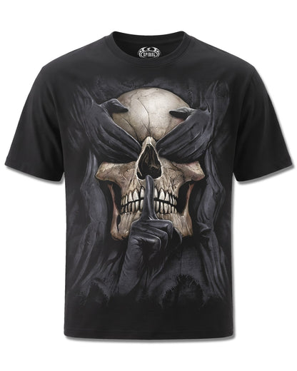 Spiral See No Evil design, front view on Black M121, Rock Off Retail official merch