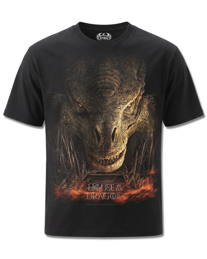 House Of The Dragon Dragon Throne (House Of The Dragon) design, front view on Black M121, Rock Off Retail official merch