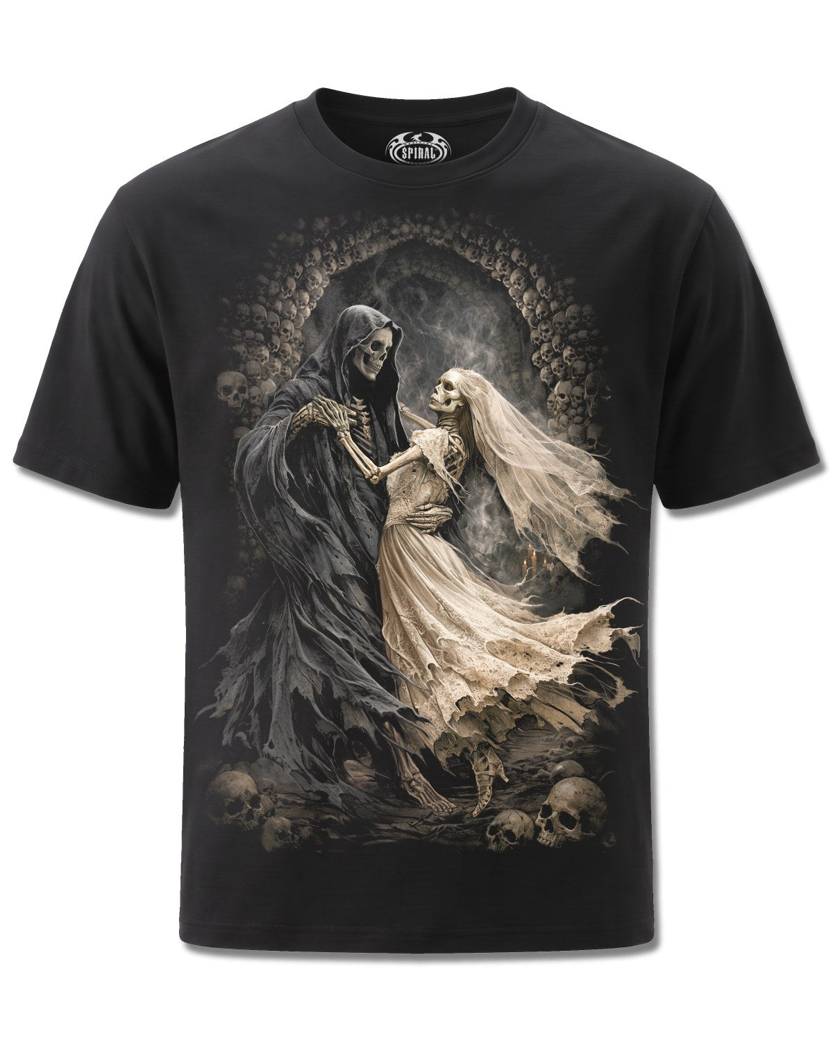 Spiral Last Dance design, front view on Black M121, Rock Off Retail official merch