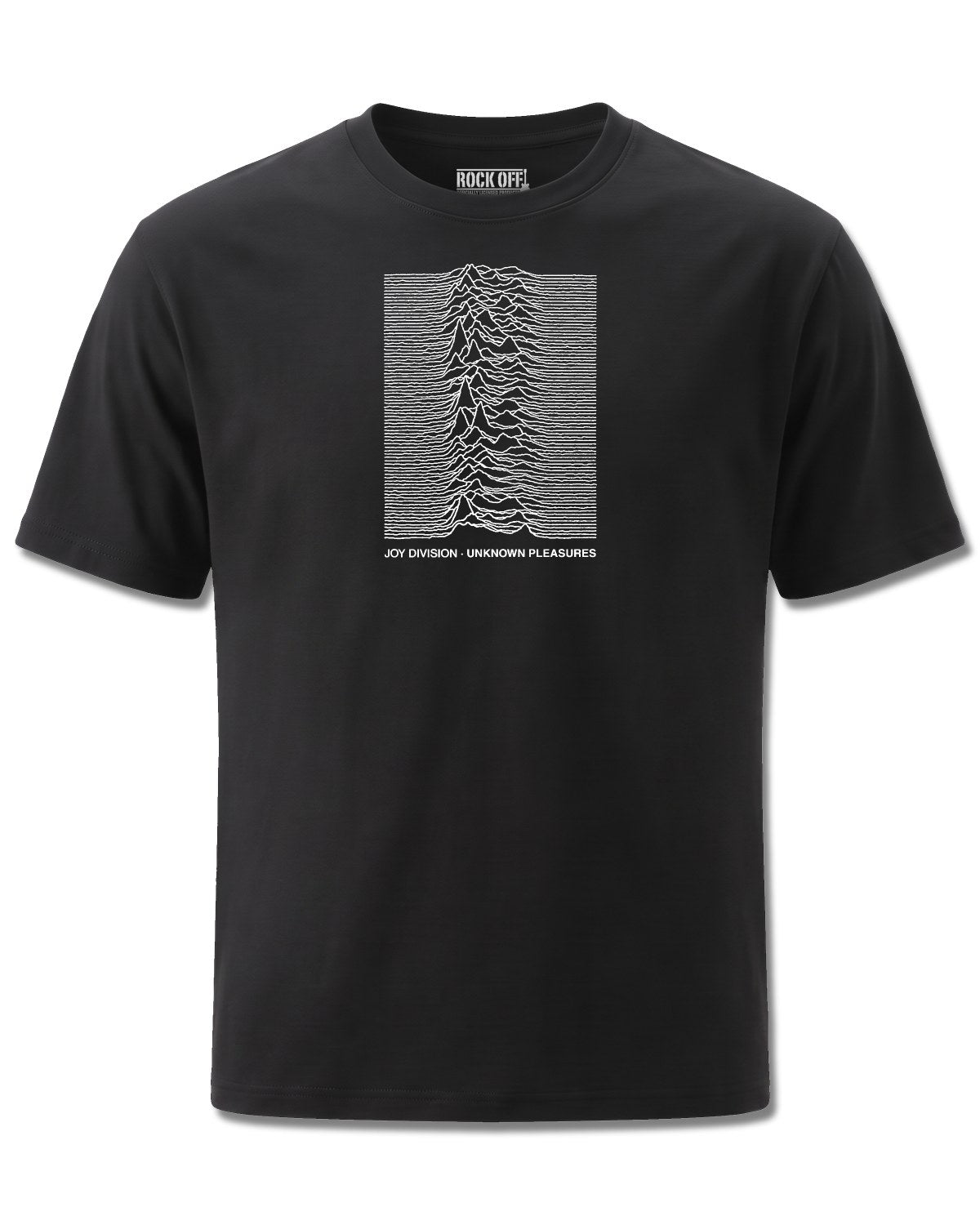 Joy Division Unknown Pleasures (Joy Division) design, front view on Black M121, Rock Off Retail official merch