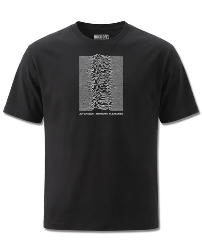 Joy Division Unknown Pleasures (Joy Division) design, front view on Black M121, Rock Off Retail official merch