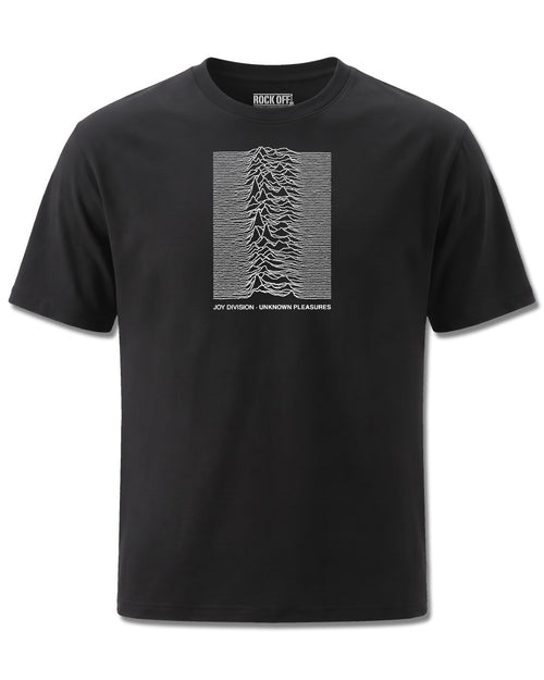 Joy Division Unknown Pleasures (Joy Division) design, front view on Black M121, Rock Off Retail official merch