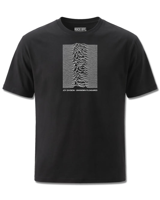 Joy Division Unknown Pleasures (Joy Division) design, front view on Black M121, Rock Off Retail official merch