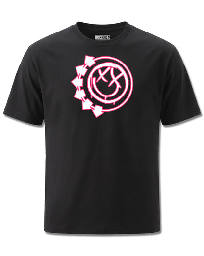 Blink-182 Six Arrow Smile (blink-182) design, front view on Black M121, Rock Off Retail official merch