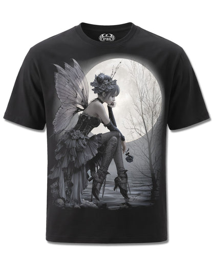 Spiral Reflections design, front view on Black M121, Rock Off Retail official merch