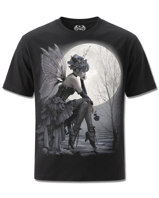 Spiral Reflections design, front view on Black M121, Rock Off Retail official merch