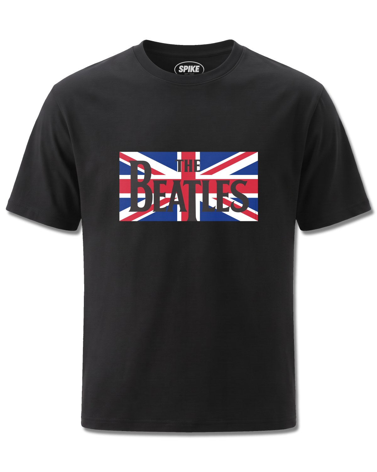 Beatles Union Jack (The Beatles) design, front view on Black M121, Rock Off Retail official merch