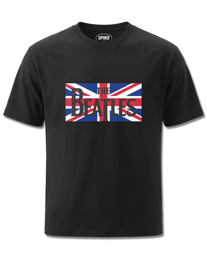 Beatles Union Jack (The Beatles) design, front view on Black M121, Rock Off Retail official merch