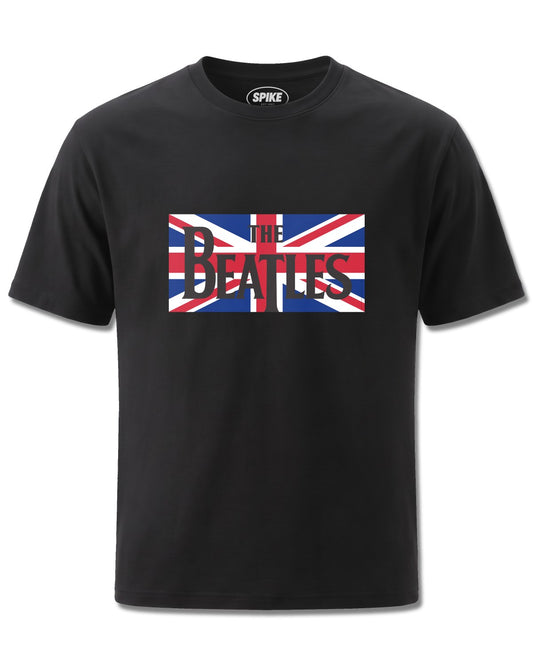 Beatles Union Jack (The Beatles) design, front view on Black M121, Rock Off Retail official merch