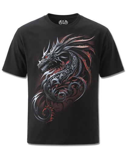 Spiral Dragon Shards design, front view on Black M121, Rock Off Retail official merch