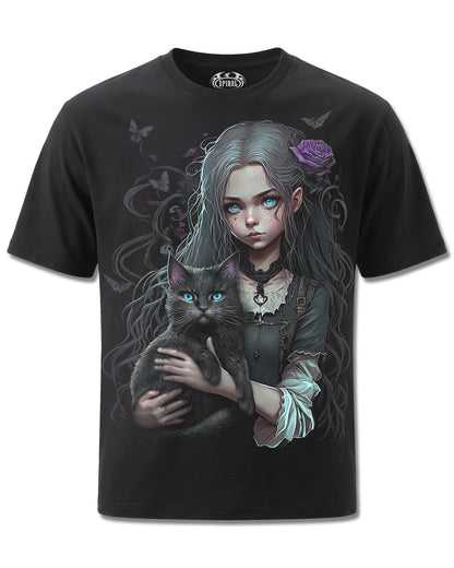 Spiral Goth Familiar design, front view on Black M121, Rock Off Retail official merch