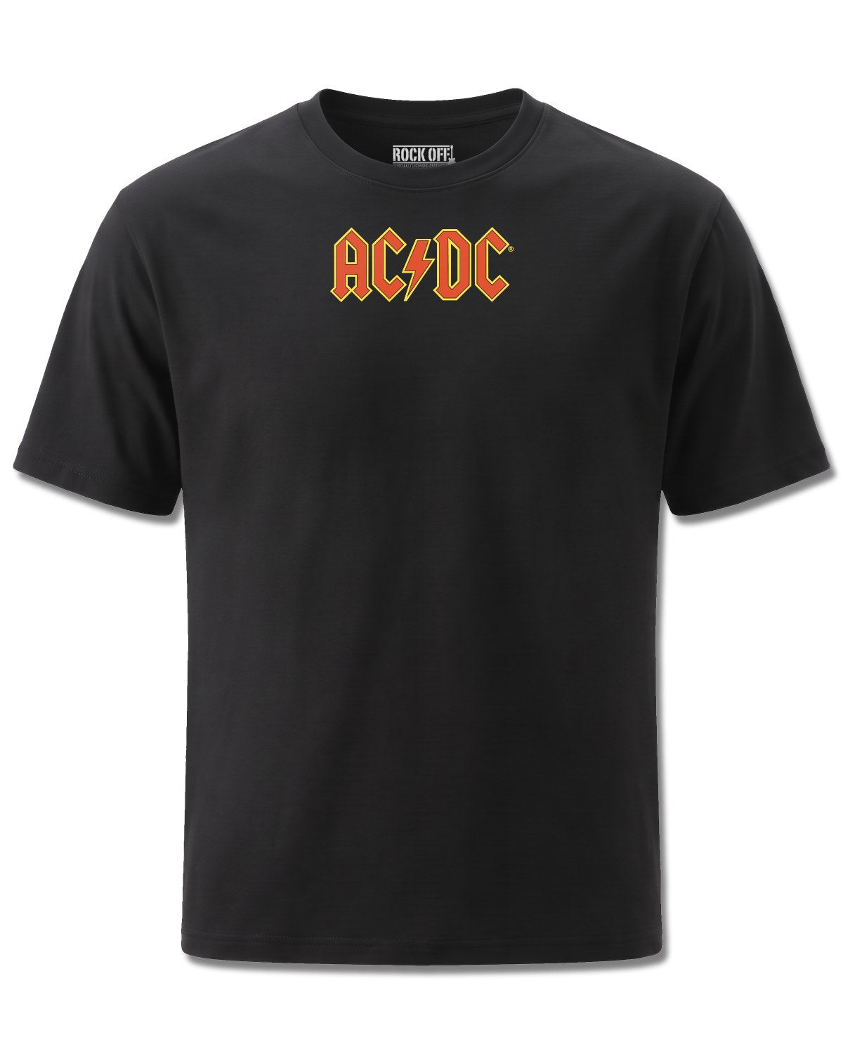 AC/DC Logo (AC/DC) design, front view on Black M121, Rock Off Retail official merch