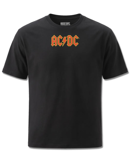 AC/DC Logo (AC/DC) design, front view on Black M121, Rock Off Retail official merch