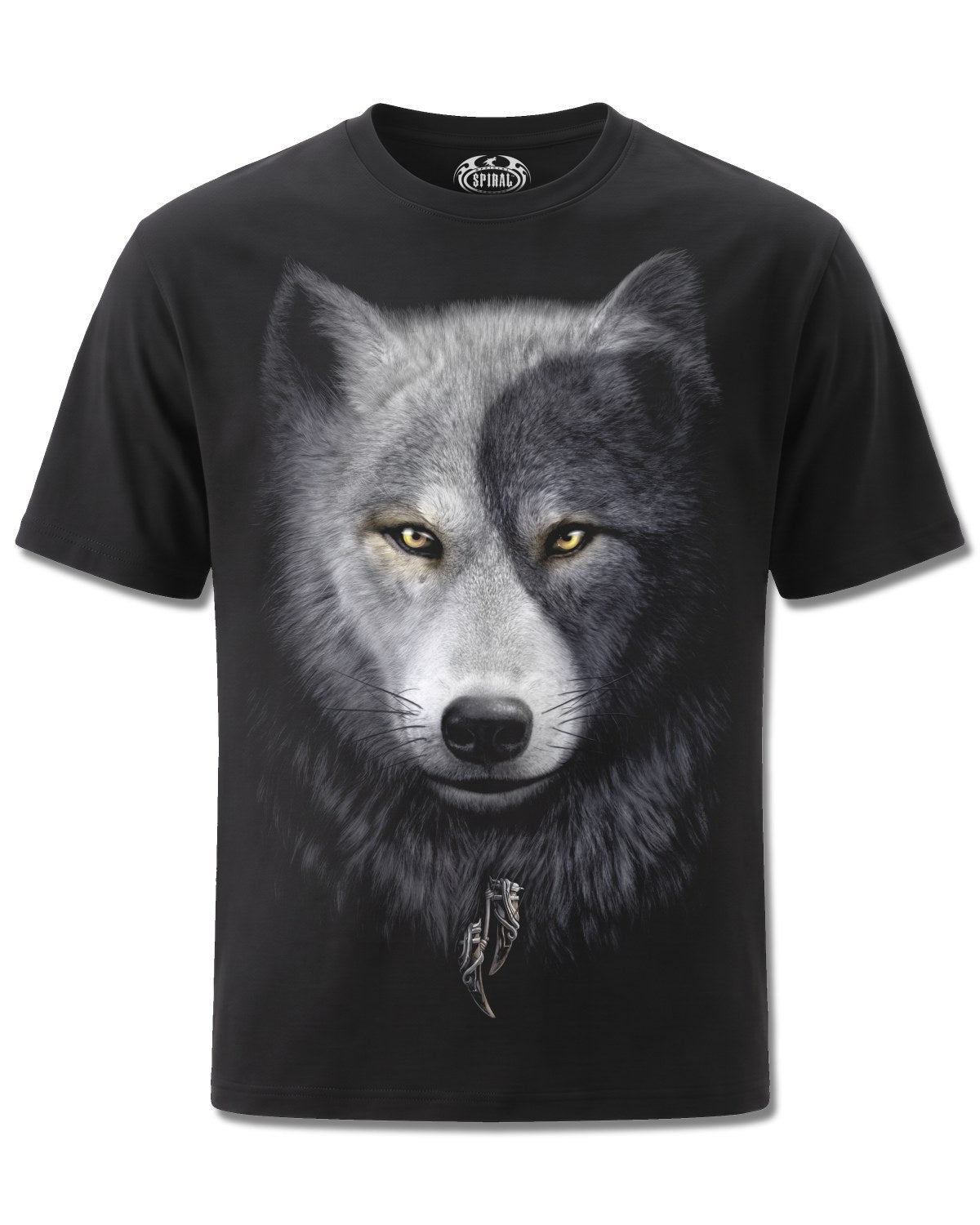 Spiral Wolf Chi design, front view on Black M121, Rock Off Retail official merch