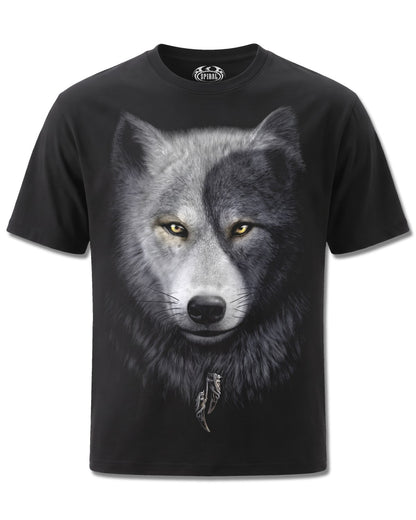 Spiral Wolf Chi design, front view on Black M121, Rock Off Retail official merch