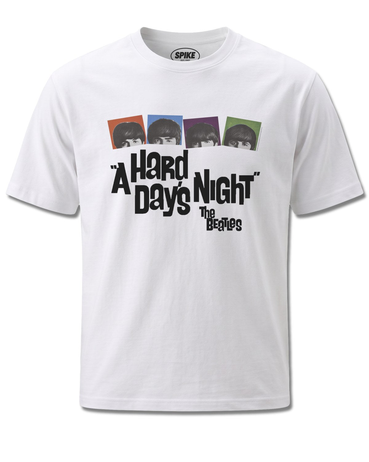 Beatles Hard Day's Night Poster (The Beatles) design, front view on White M137, Rock Off Retail official merch