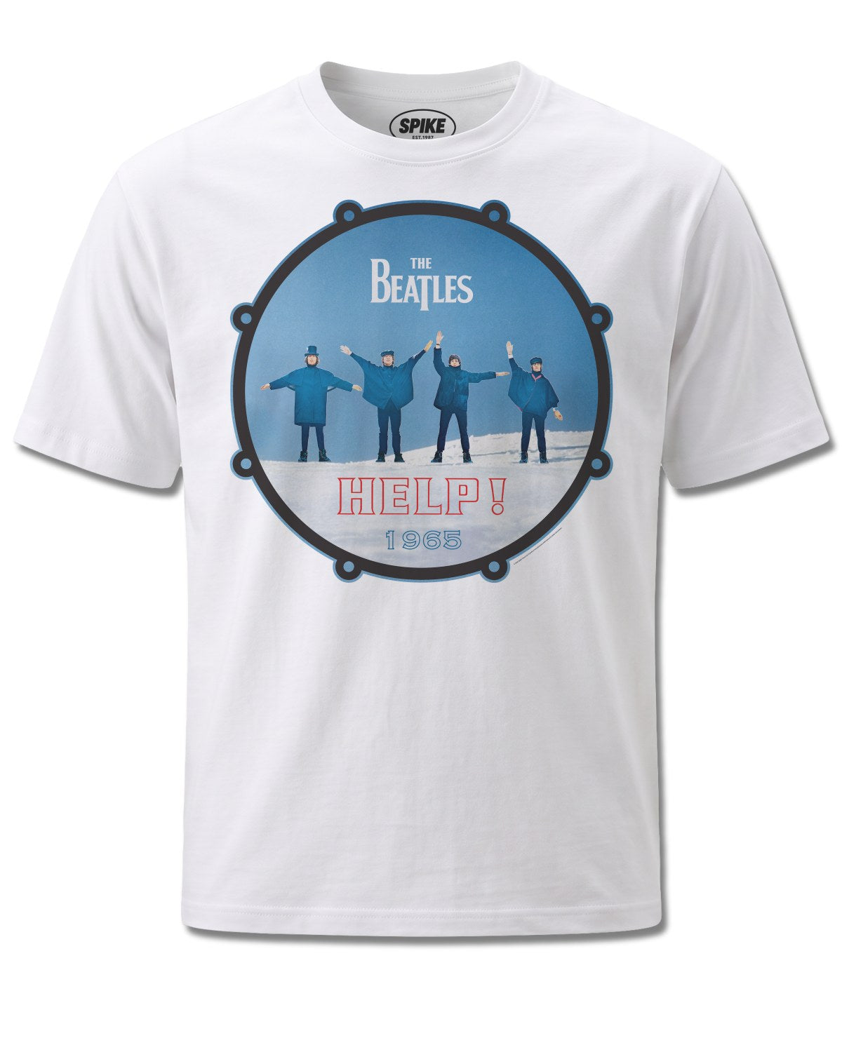 Beatles Help 1965 (The Beatles) design, front view on White M137, Rock Off Retail official merch