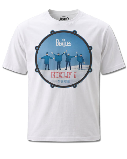Beatles Help 1965 (The Beatles) design, front view on White M137, Rock Off Retail official merch