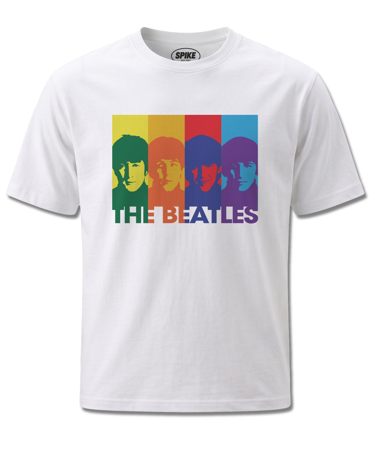 Beatles Retro Rainbow (The Beatles) design, front view on White M137, Rock Off Retail official merch