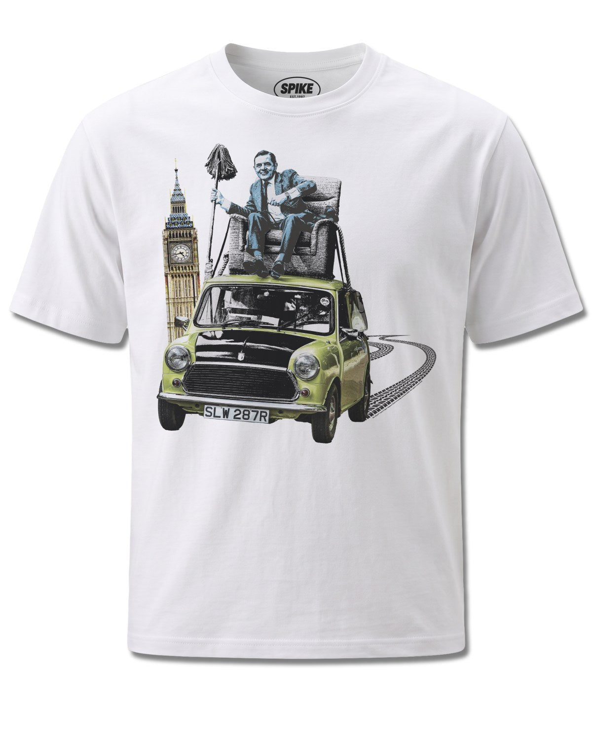 Mr Bean Bean Mini (Mr Bean) design, front view on White M137, Rock Off Retail official merch