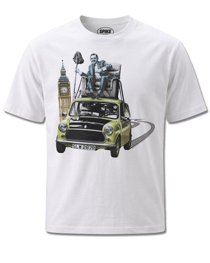 Mr Bean Bean Mini (Mr Bean) design, front view on White M137, Rock Off Retail official merch