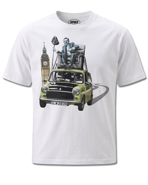 Mr Bean Bean Mini (Mr Bean) design, front view on White M137, Rock Off Retail official merch