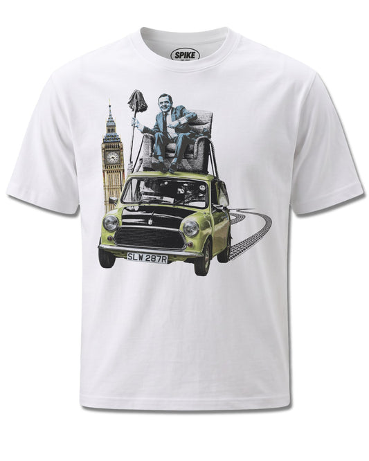 Mr Bean Bean Mini (Mr Bean) design, front view on White M137, Rock Off Retail official merch