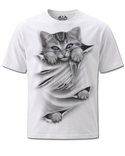 Spiral Bright Eyes design, front view on White M137, Rock Off Retail official merch