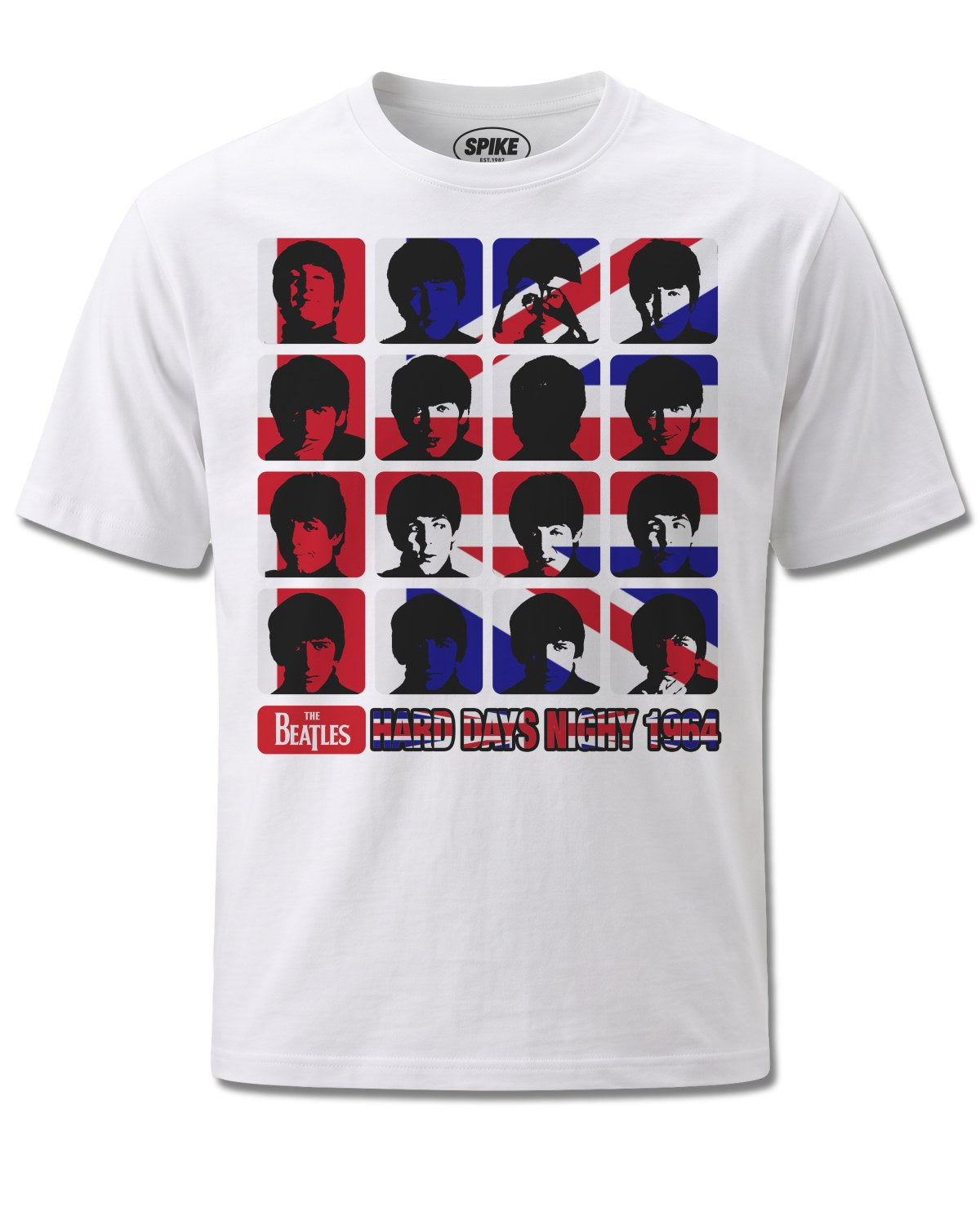 Beatles Hard Days Night (The Beatles) design, front view on White M137, Rock Off Retail official merch