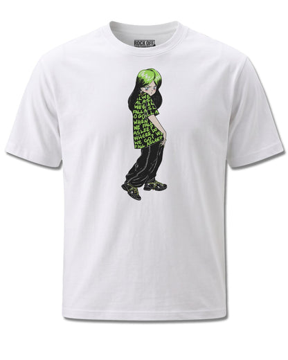 Billie Eilish Anime Billie (Billie Eilish) design, front view on White M137, Rock Off Retail official merch